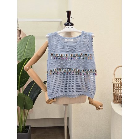 포커스 드롭 주얼리 뜨개 민소매 니트