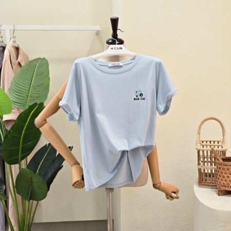 자동차 자수 라운드 티셔츠