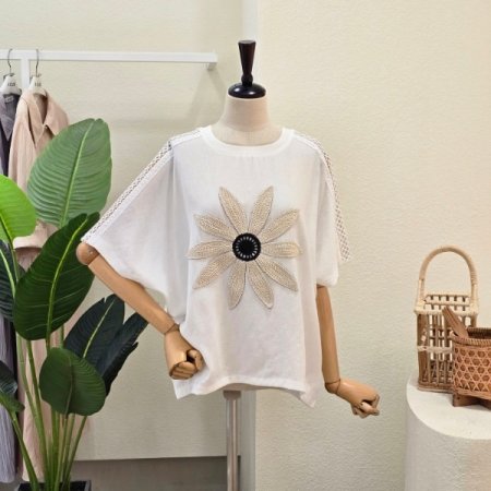 자수 데이지 썸머 티셔츠