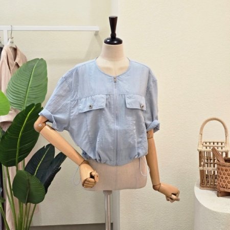 라운드넥 포켓 밑단 스트링 점퍼