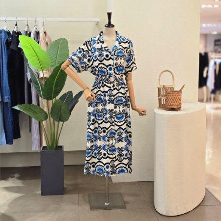 유니크 프린팅 벨티드 원피스