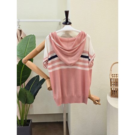 후드 줄무늬 배색 니트