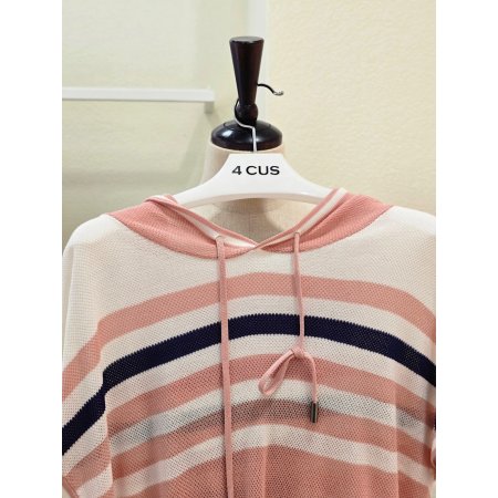 후드 줄무늬 배색 니트