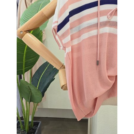 후드 줄무늬 배색 니트