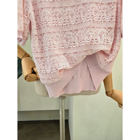 레이스 배색 라운드넥 니트