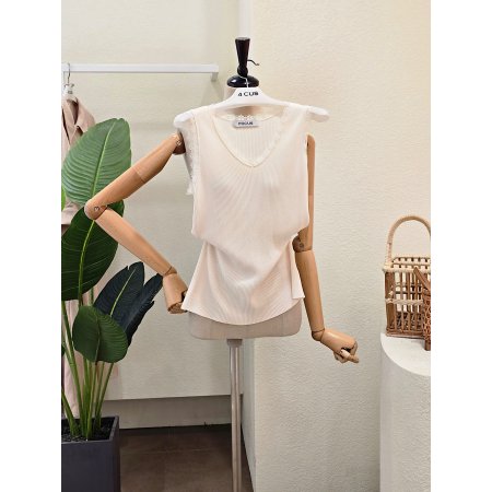 레이스 골지 민소매 니트