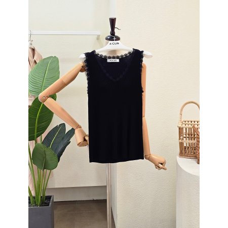 레이스 골지 민소매 니트