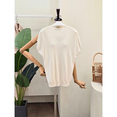 소프트 브이넥 캡소매 니트