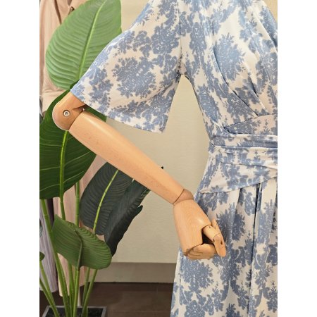 브이넥 패턴 저지 원피스