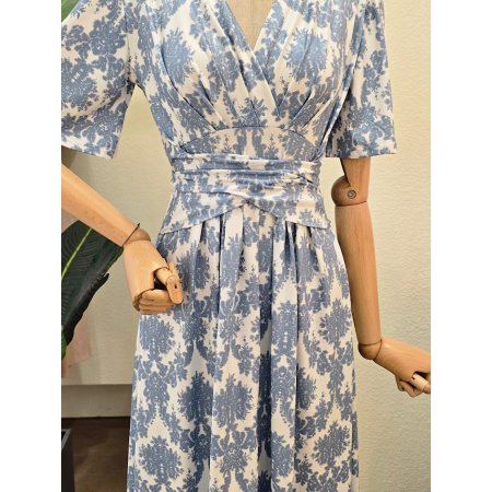 브이넥 패턴 저지 원피스