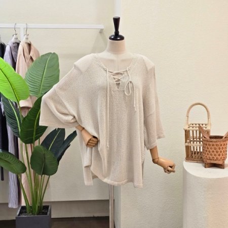 스트링 브이넥 루즈핏 니트