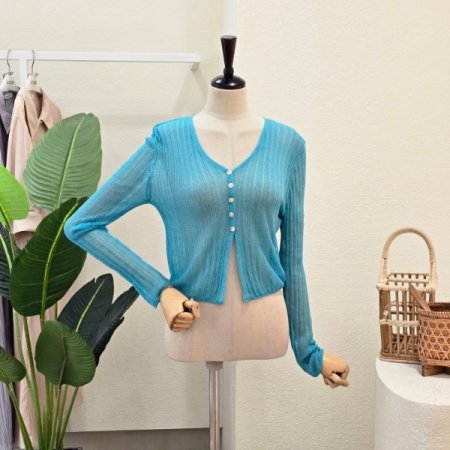 시스루 크롭 브이넥 가디건