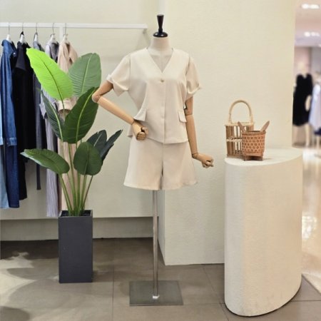 브이넥 재킷 반바지 셋업