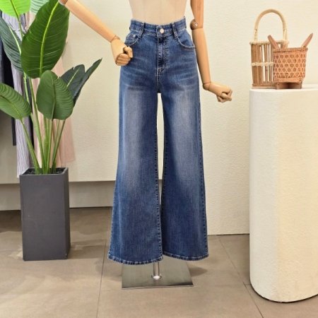 히든 밴딩 와이드 데님 팬츠