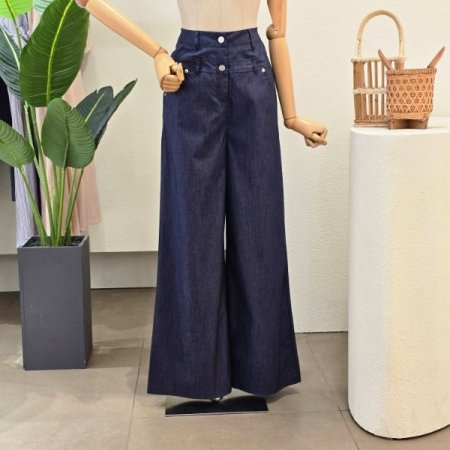 투 버튼 썸머 와이드 팬츠