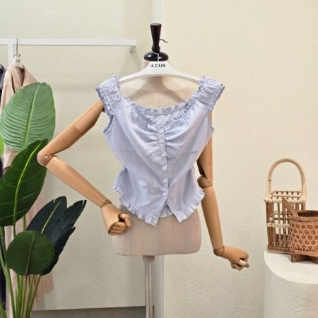 프릴 포인트 민소매 블라우스