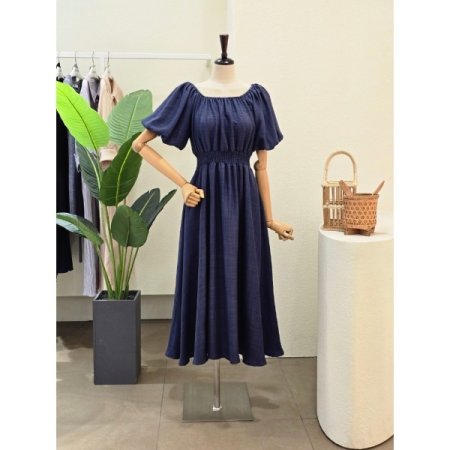 퍼프 소매 허리 슬림 원피스