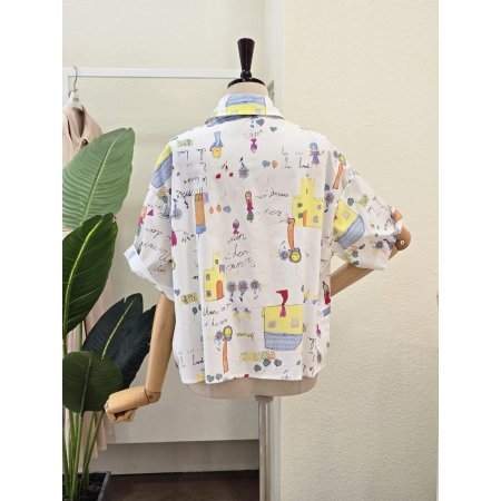 하우스 프린트 카라넥 블라우스