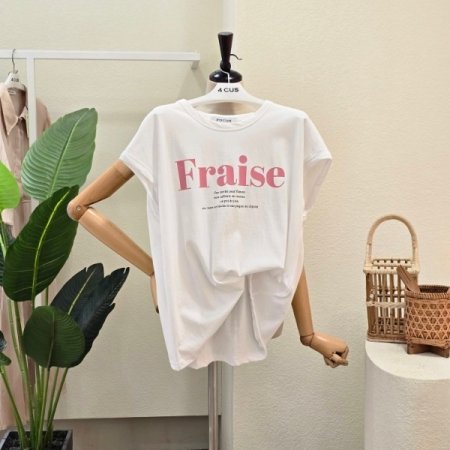 프레이즈 캡소매 라운드 티셔츠