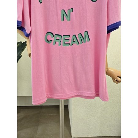 배색 레터링 라운드 티셔츠