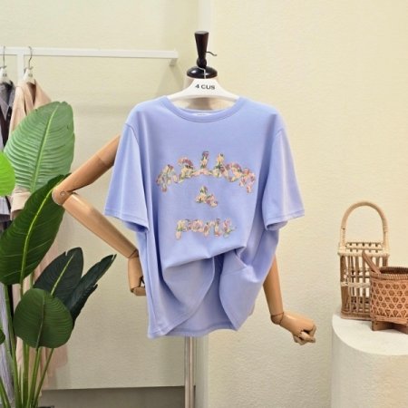 플라워 레터링 라운드 티셔츠