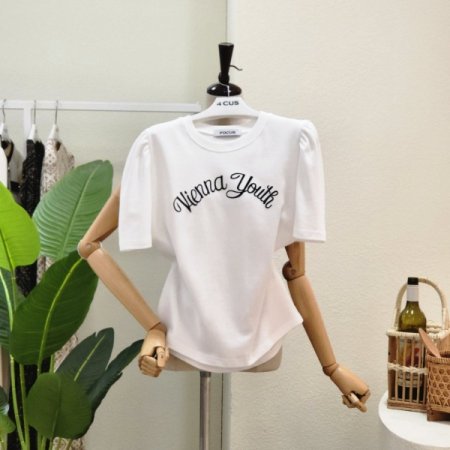 퍼프 포인트 라운드 반팔 티셔츠