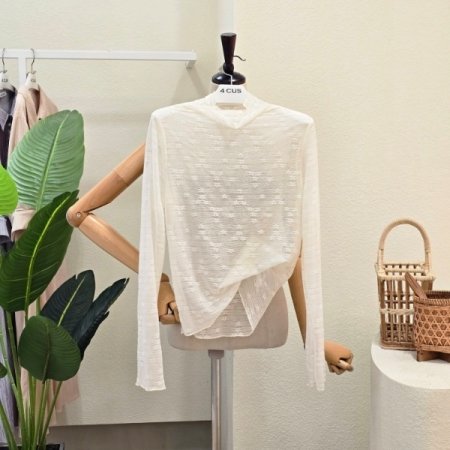 시스루 프릴 반목 티셔츠