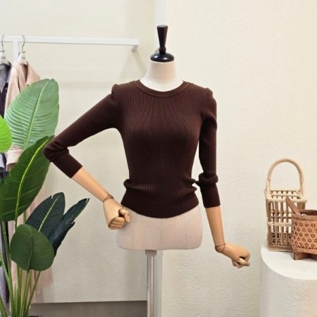 골지 슬림 라운드 니트