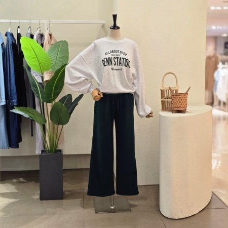 레터링 배색 와이드 팬츠 세트