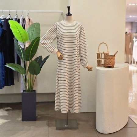 스트라이프 루즈핏 롱 원피스