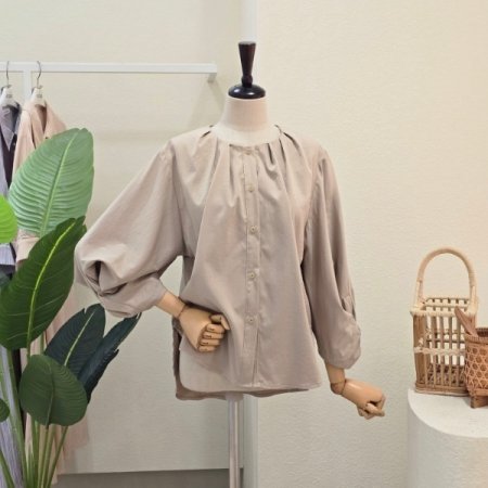 핀턱 7부 라운드 블라우스