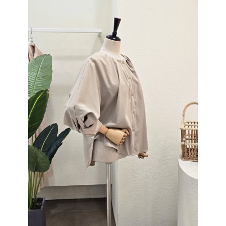 핀턱 7부 라운드 블라우스