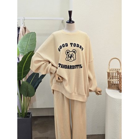 레터링 골지 루즈핏 세트