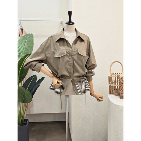 스트라이프 배색 스트링 셔츠