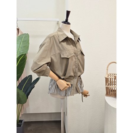 스트라이프 배색 스트링 셔츠