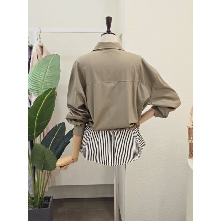 스트라이프 배색 스트링 셔츠