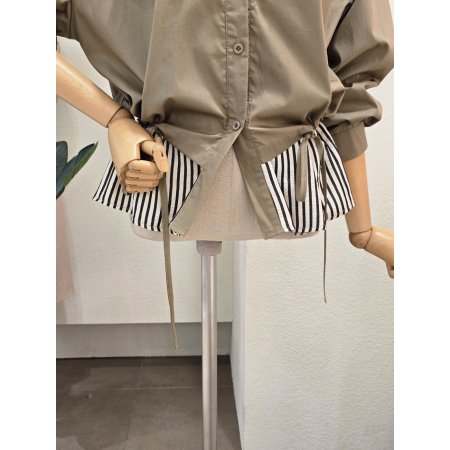 스트라이프 배색 스트링 셔츠