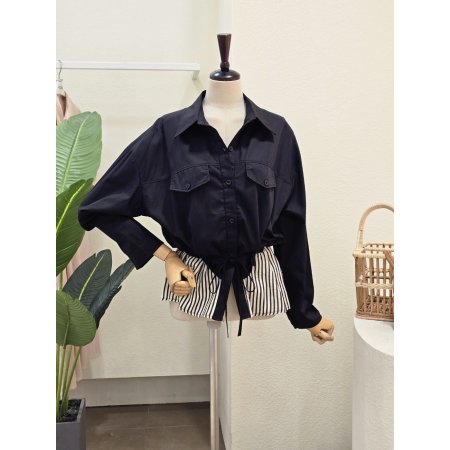 스트라이프 배색 스트링 셔츠