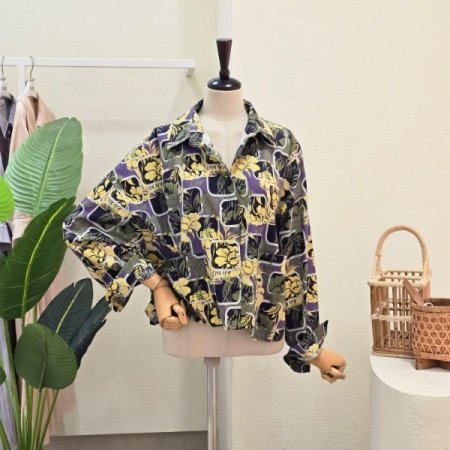 포토 플라워 카라넥 블라우스