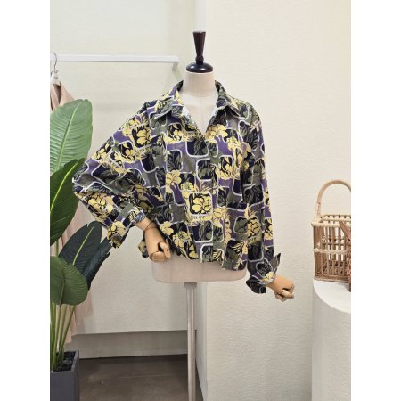 포토 플라워 카라넥 블라우스