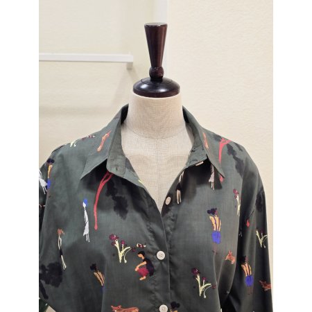 소나무 패턴 카라넥 블라우스