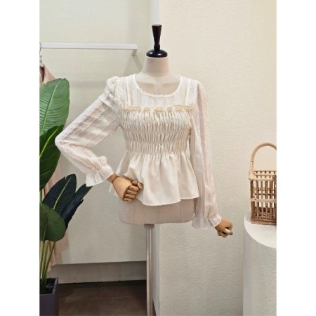 스모크 배색 뷔스티에 블라우스