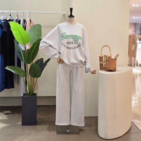 컬러 레터링 맨투맨 팬츠 세트