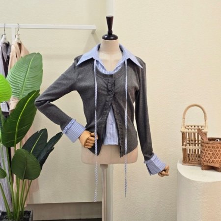 셔츠 레이어드 브이넥 가디건