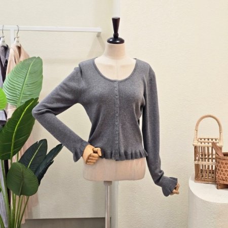 U넥 러플 라운드 가디건