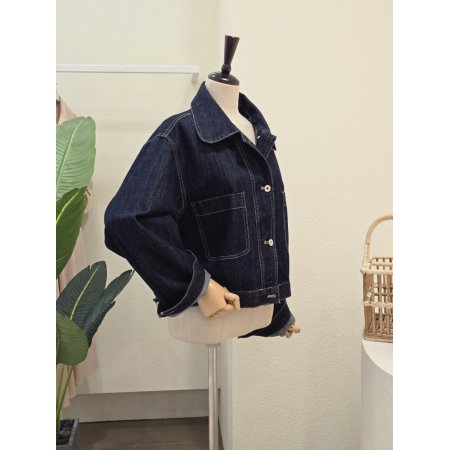 투포켓 카라넥 데님 자켓