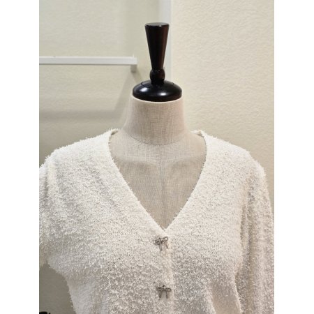 리본 버튼 브이넥 가디건