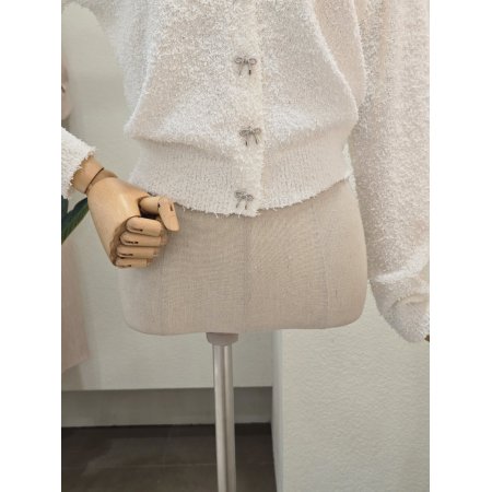 리본 버튼 브이넥 가디건