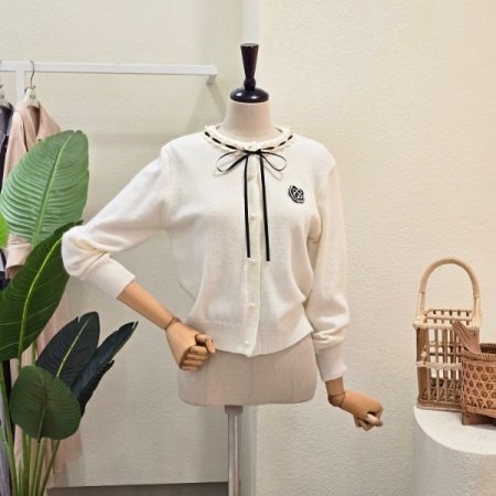 장미 넥리본 라운드 가디건