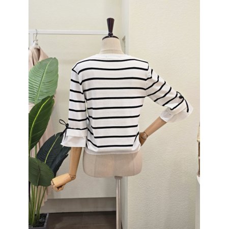 리본 포인트 스트라이프 니트